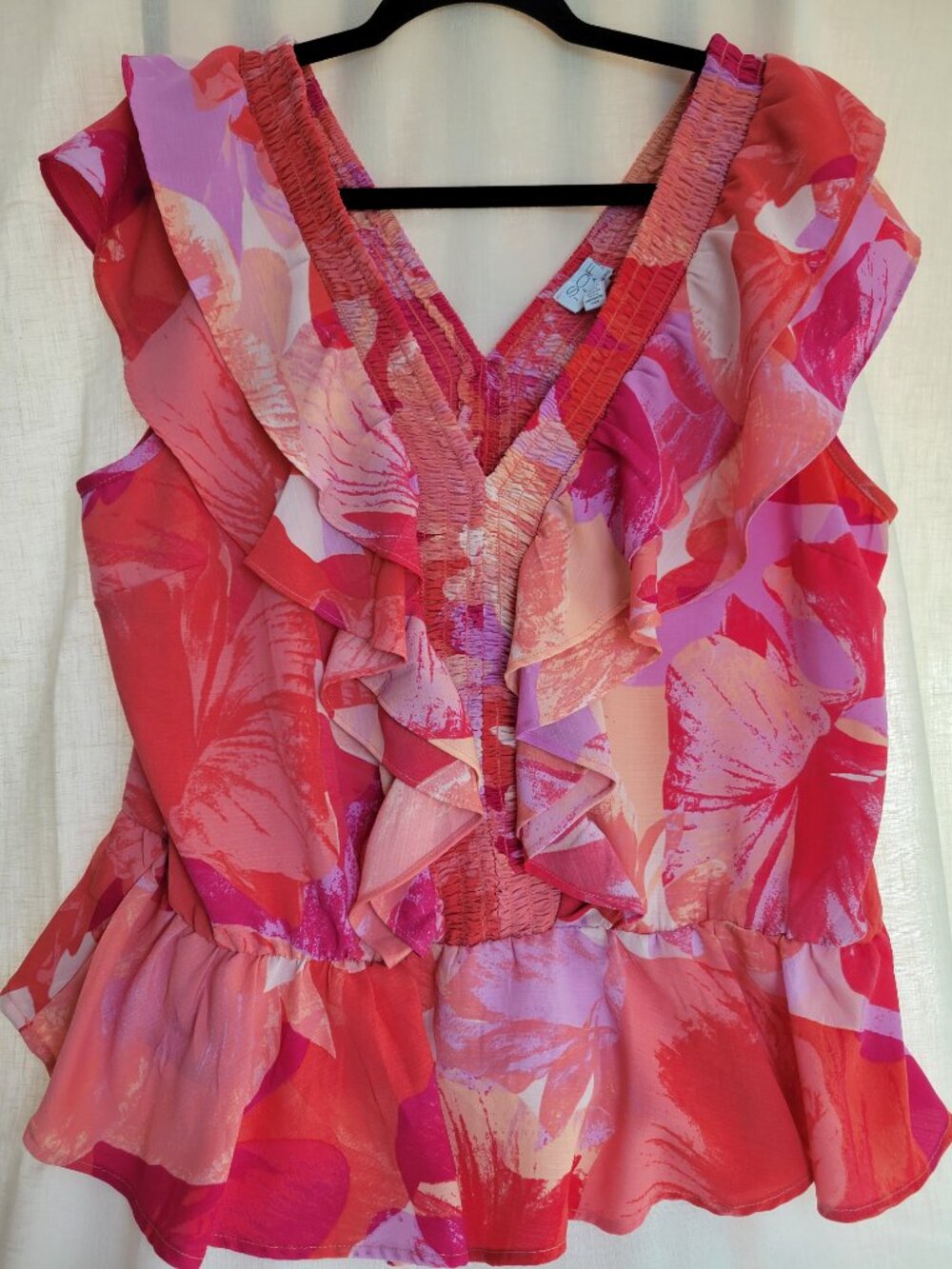 Sofia Jeans by Sofia Vergara Floral Smocked Peplum Ruffle Top XL